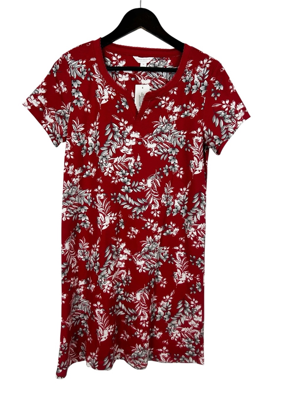 Charter Club Women’s Red Floral Short-Sleeve Nightgown Size X-Small